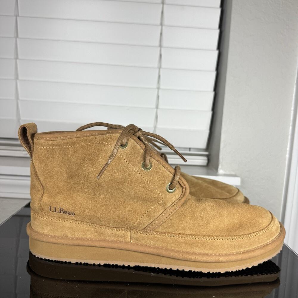 LL Bean Shearling Slippers Men 10 Brown Suede Moccasin Booties 515971